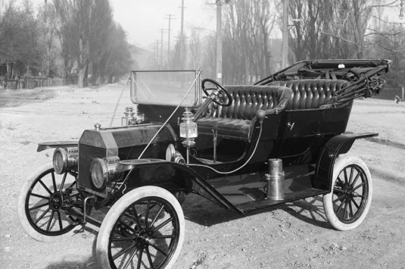 A Ford Model T, the first affordable automobile, in Salt Lake City, 1910.