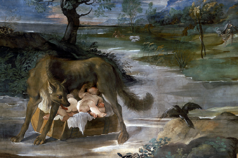 She-Wolf Suckling Romulus and Remus, a 16th-century fresco by Ludovico Carracci.