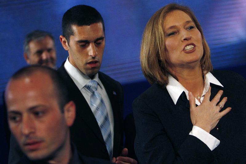 Livni acknowledges her supporters at Kadima party headquarters in Tel Aviv, February 2009.