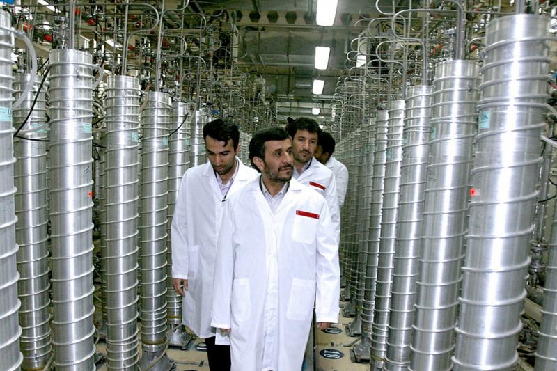 Iranian President Mahmoud Ahmadinejad visits the Natanz nuclear enrichment facility, April 2008.