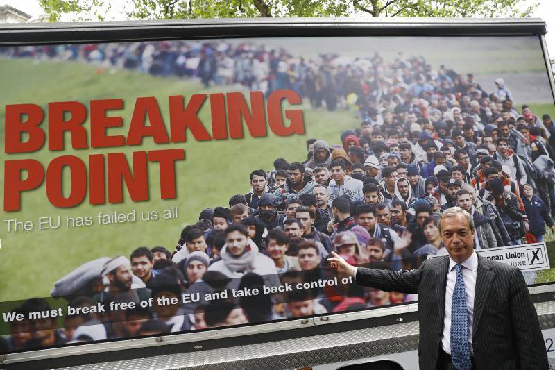 Nigel Farage at the launch of a new campaign poster in London, June 2016