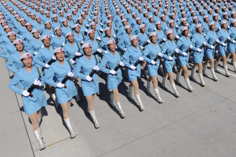 Female members of a Chinese militia training for a parade on the outskirts of Beijing, September 2009