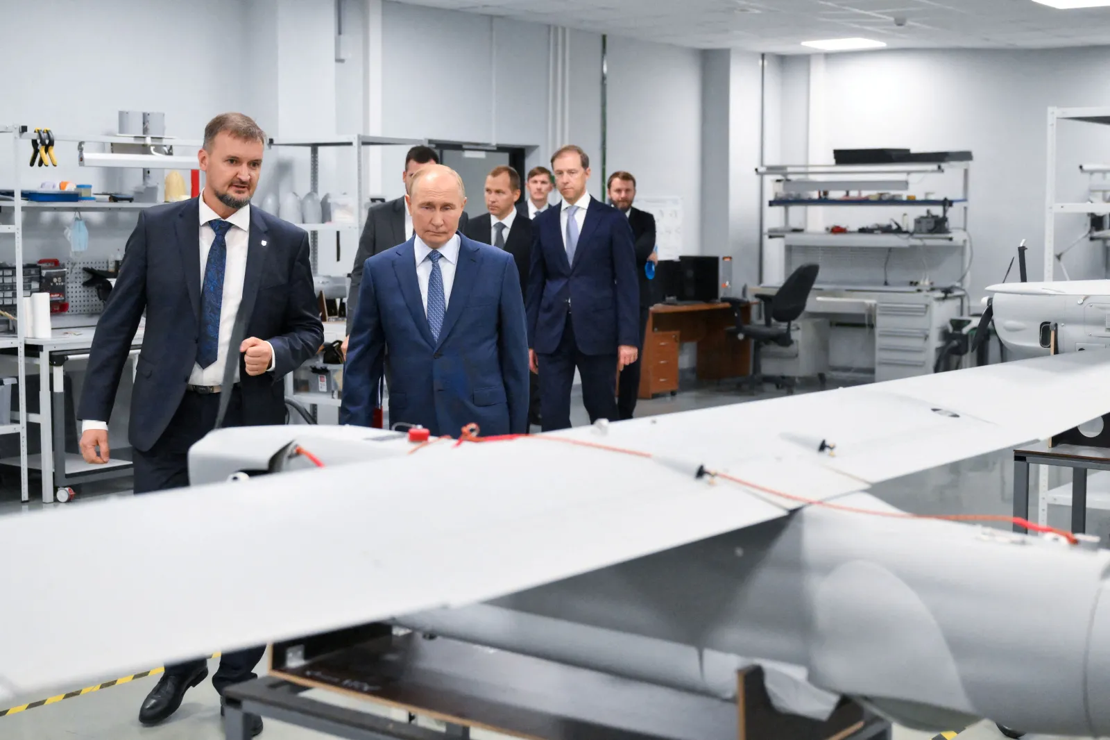 Russian President Vladimir Putin at a drone production facility in St. Petersburg, September 2024